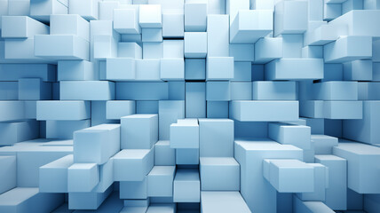 A mesmerizing D rendering of vibrant blue cubes in a spacious room.