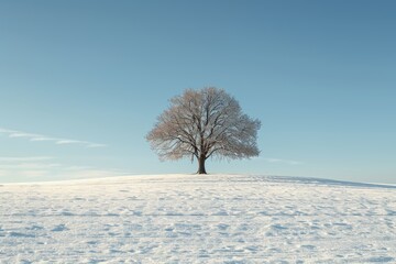 Solitary Tree Standing in Snow-Covered Wilderness Generative AI