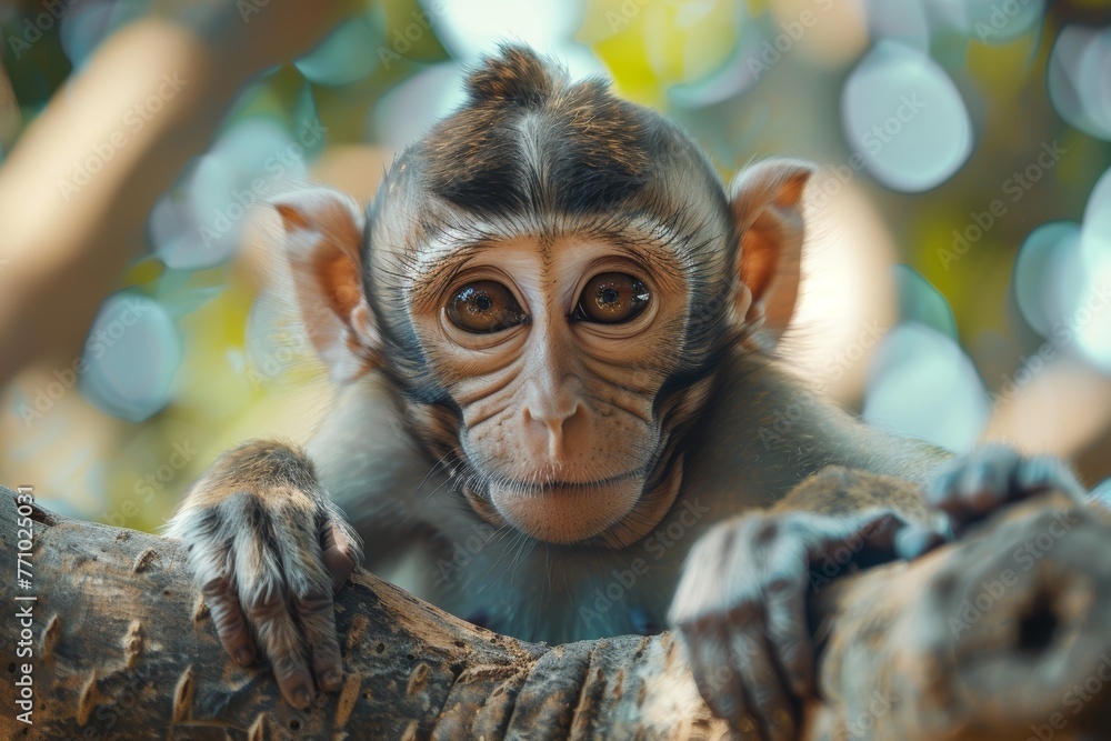Poster playful monkey perched on a tree branch generative ai