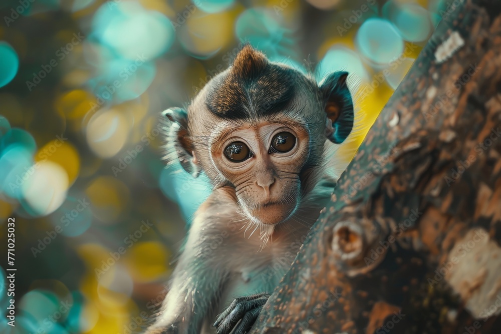 Poster playful monkey perched on a tree branch generative ai