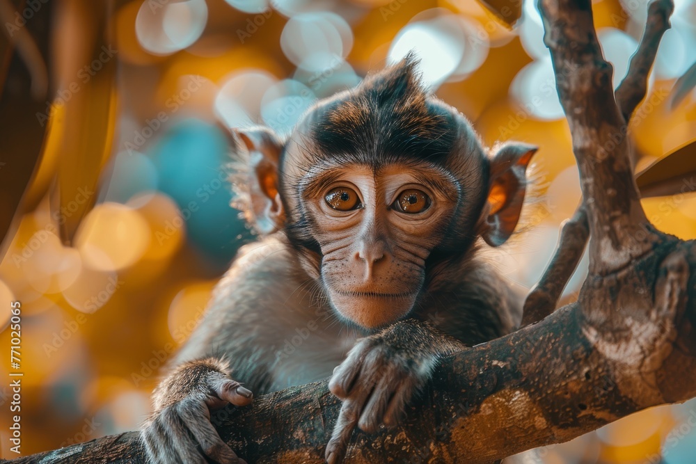 Poster playful monkey perched on a tree branch generative ai