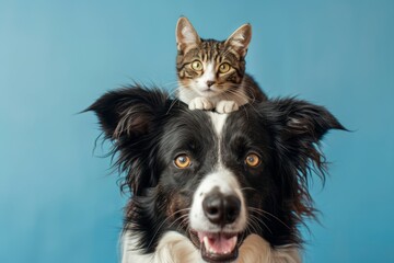 Smiling Border Collie and Contented Tabby Cat Portrait Generative AI