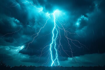 Fototapeta premium Lightning Bolt Striking Through Cloudy Sky