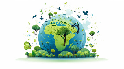 Hands Holding The Green Earth Globe with tree ,Vector Illustration
