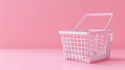 Against a pink background, an empty shopping basket is illustrated in this 3D rendering illustration.