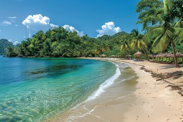 Fototapeta na wymiar Tropical Beach With Palm Trees and Clear Water