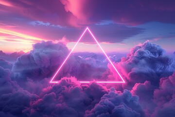 Dreamy Dusk Sky with Glowing Neon Triangle Generative AI - obrazy, fototapety, plakaty