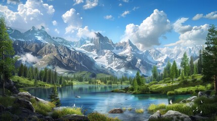 Fototapeta premium Mountain Lake Surrounded by Trees