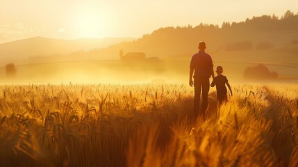 Golden Wheat Field at Sunset - Cinematic Rural Tranquility, Harvest Season Aesthetic, Storytelling Element for Family Farming Documentaries, Agritourism Marketing