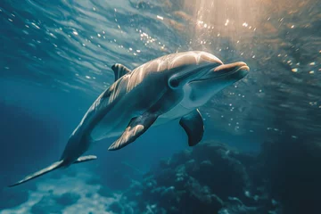 Fotobehang Dolphin gracefully swimming in its underwater habitat Generative AI © AlexandraRooss