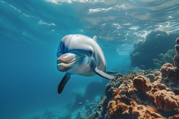 Dolphin gracefully swimming in its underwater habitat Generative AI