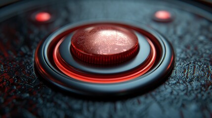 An illustration of a red push button, featuring a circular design in 3D.