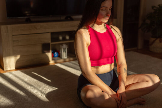 girl doing relaxation at home