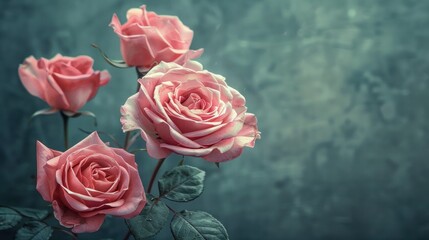 Romantic Pink Roses Bouquet on Dark Vintage Background - Soft, Delicate, and Timeless Floral Art