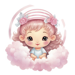 Little Girl Sitting on Top of a Cloud