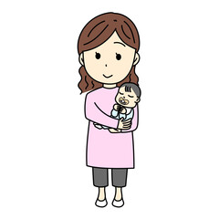 赤ちゃんを抱っこするお母さんのイラスト
