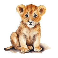 Watercolor Painting of a Lion Cub