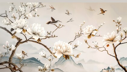Mural wallpaper magnolia tree high quality AI generated image