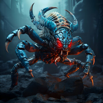 3d rendering of a big red scorpion in a dark room