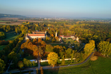 Aerial view of the Royaumont Abbey in Asni&egrave;res-sur-Oise