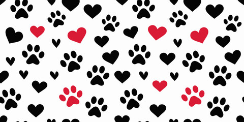 Dog Paw Cat Paw heart love puppy foot print kitten valentine vector Seamless Pattern wallpaper background