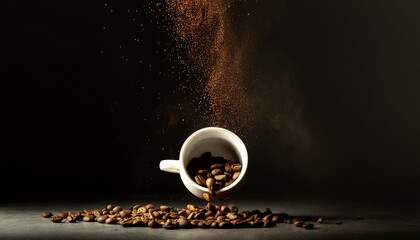 コーヒー　コーヒー豆　キリマンジャロ　モカ　ほっと　ひととき　素材　余白 - obrazy, fototapety, plakaty