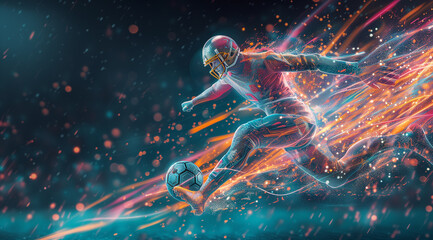 High-energy sports wallpaper concept design, ice punk sporty image with colorful vibrant special effects and water splashes, sports team background image, football rugby or soccer players in action - obrazy, fototapety, plakaty