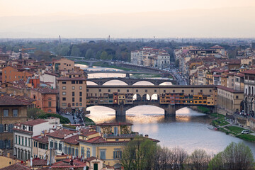 Fototapeta na wymiar Aerial view of the Ponte Vecchio in Florence