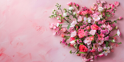 Festive floral composition rose assortment on pink background dried leaves and flower heads decor.AI Generative