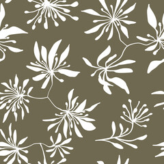 Seamless floral vector concise handmade monochrome ink drawing for fabric design, decor, ceramics, greeting cards, flowers, texture print for backgrounds
