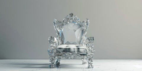 Empty crystal throne isolated on the white and gray background