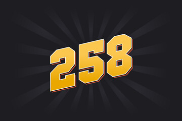 Fototapeta premium Number 258 vector font alphabet. Yellow 258 number with black background