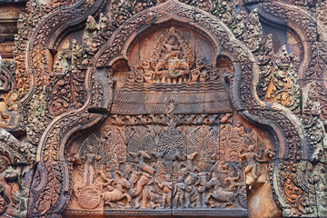 Banteay Srei - 10th century Hindu temple and masterpiece of old Khmer architecture built by...