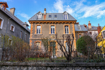Facade of the Public Library of Aristide Albert in Briançon, a fortified city built by Vauban in...
