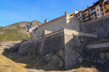 Walled city of Briançon built by Vauban in the French Alps - Citadel with colorful houses on top...