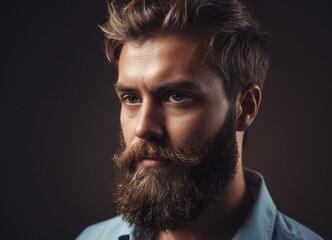Portrait of an adult European man with a big beard.