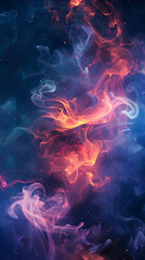 Image of flowing smoke in vibrant hues resembling cosmic activity, suggesting dynamic movement