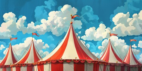 Obraz premium Red and white circus hut or tent ready for the show, festive concept