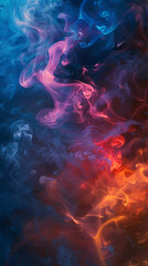 Vivid streams of colorful smoke intertwine, creating a dynamic and abstract aesthetic akin to flowing fabric or dancing flames