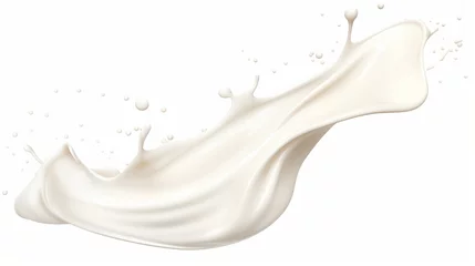 Zelfklevend Fotobehang Creamy milk wave splash swirl and drops isolated on white background. © Alpa