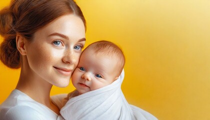 Matka trzymająca w objęciach niemowlę. Dzień Matki - obrazy, fototapety, plakaty