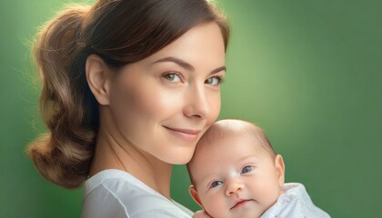 Matka trzymająca w objęciach niemowlę. Dzień Matki - obrazy, fototapety, plakaty