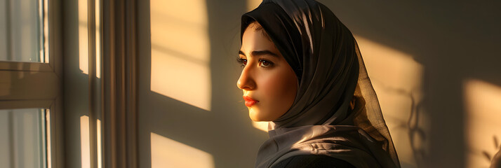 The most realistic Portrait photograph of islam, muslim, arabic vibes, beautiful, a muslim woman standing in front of camera
