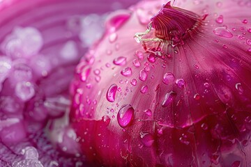 a close-up picture of a red onion with water drop