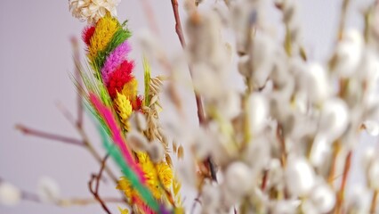 Traditional Polish Easter Decorations Colorful Palm and Catkins Twig Bundle 