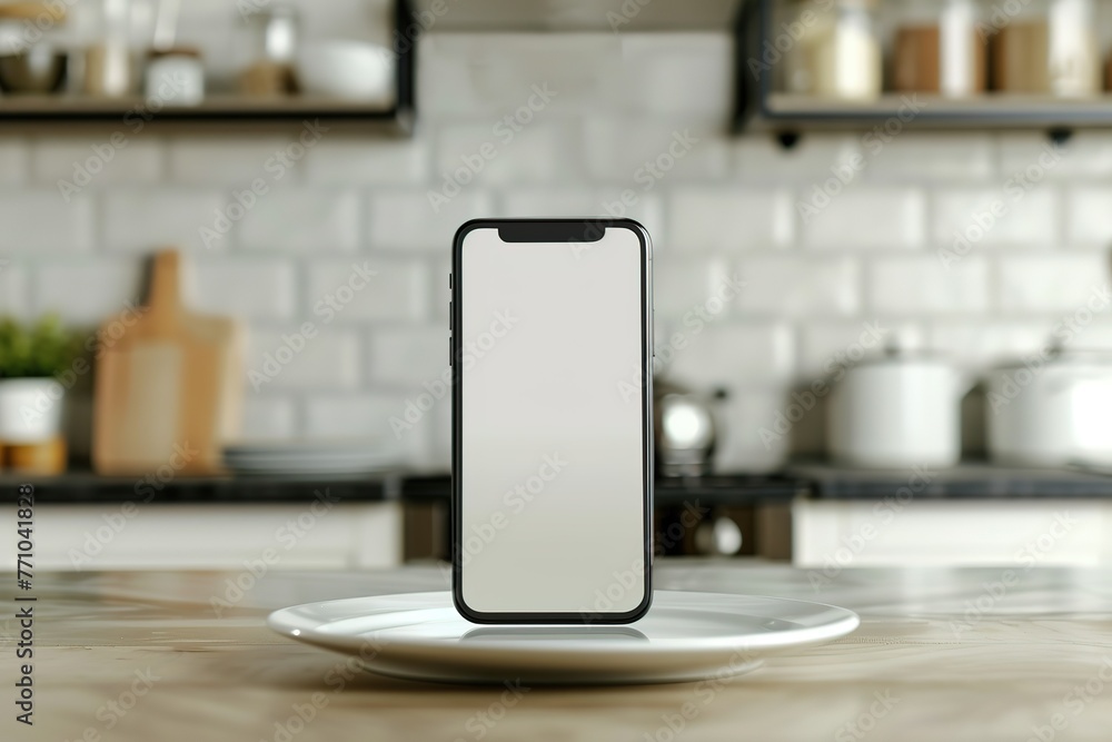 Poster a phone showing a blank screen with a plate in the middle of it