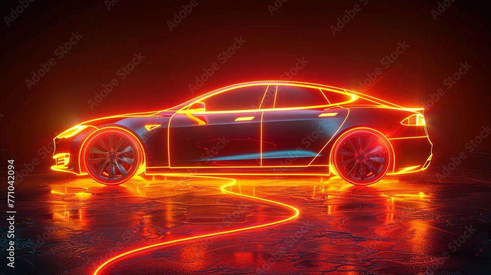 Poster car charge line icon. continuous one line with curl. vehicle charging plug sign. electric power symb