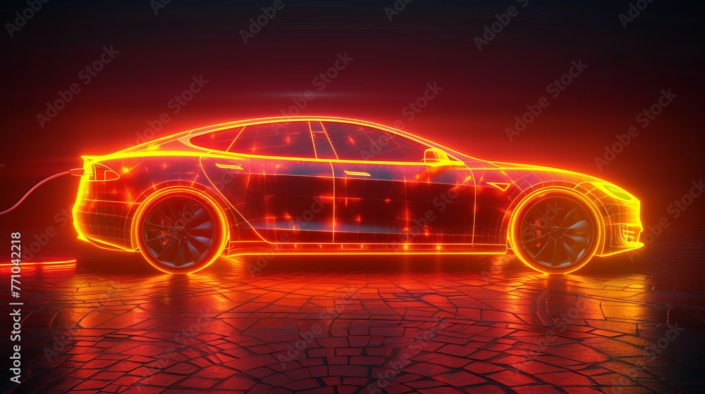 Aufkleber car charge line icon. continuous one line with curl. vehicle charging plug sign. electric power symb