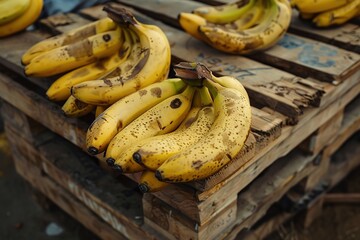 pictures of bunches of bananas lying on top of wooden pallets