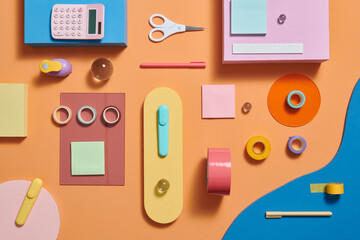 Mockup notebooks and set of stationery for work and study